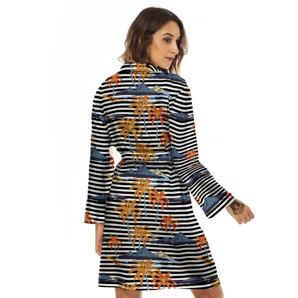 Tropical Island And Stripes Print Pattern Women's Robe-grizzshop