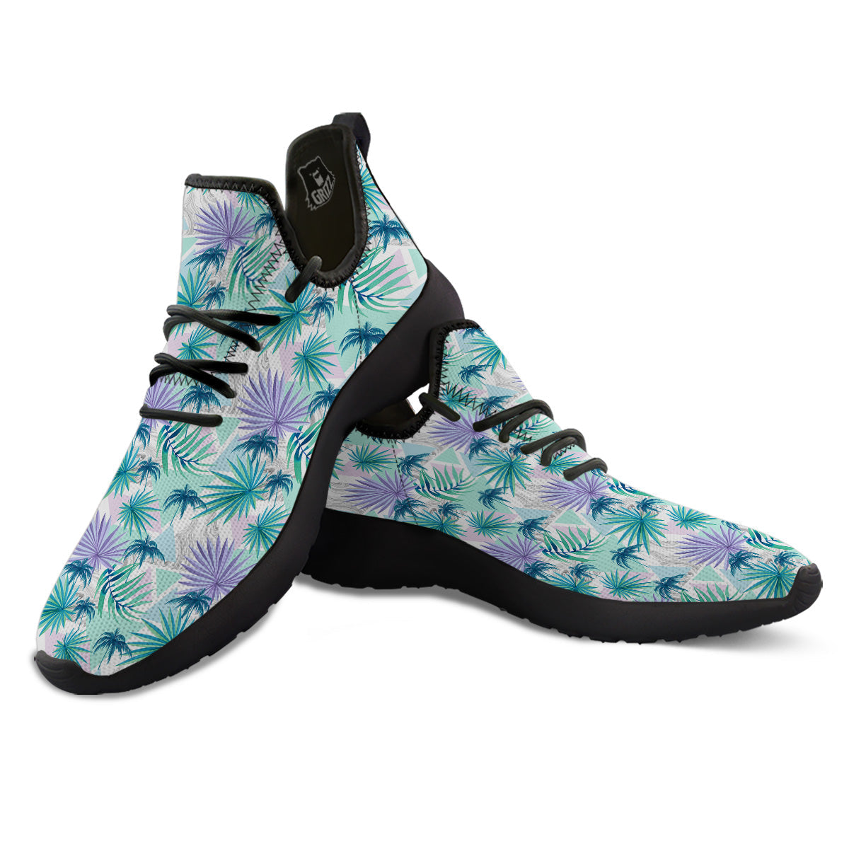 Tropical Leaf And Triangles Pastel Print Pattern Black Athletic Shoes-grizzshop