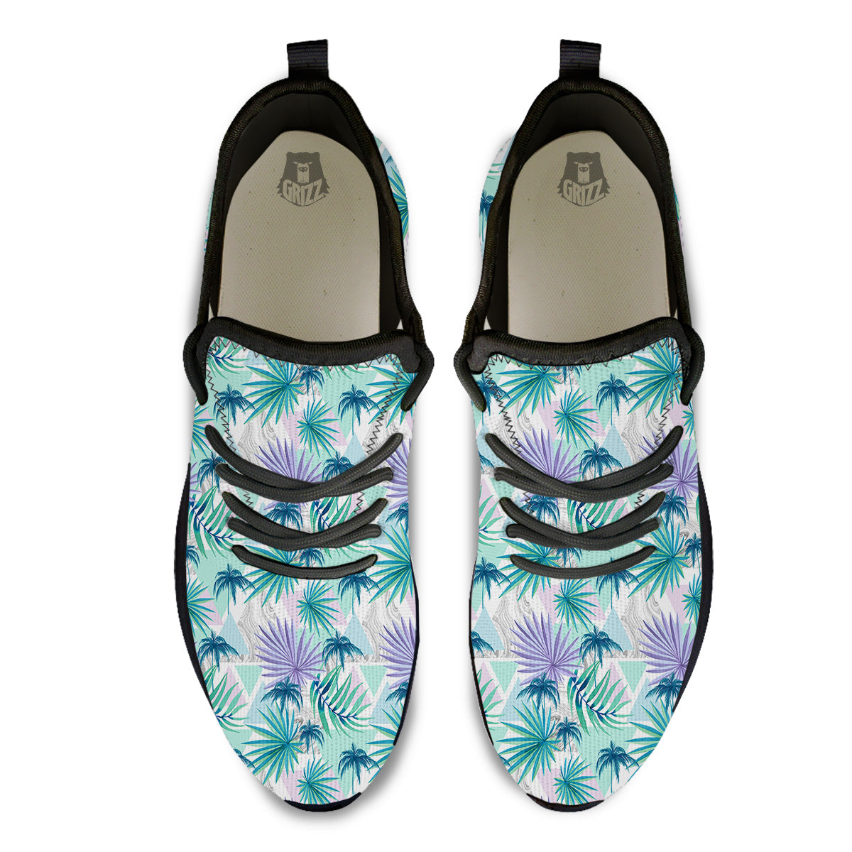 Tropical Leaf And Triangles Pastel Print Pattern Black Athletic Shoes-grizzshop
