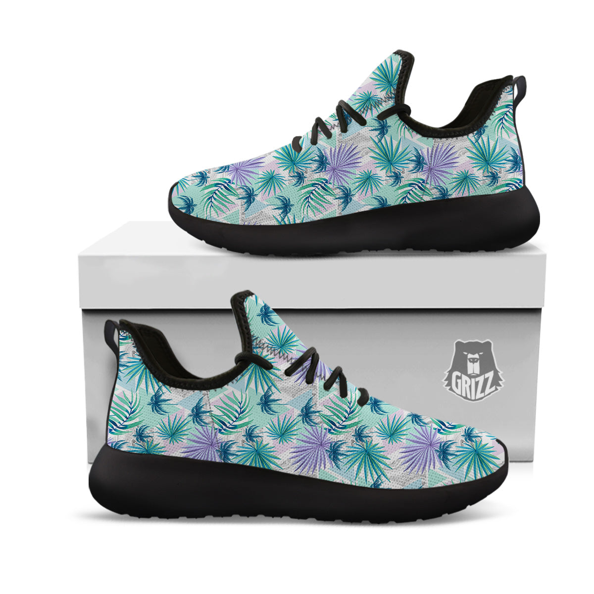 Tropical Leaf And Triangles Pastel Print Pattern Black Athletic Shoes-grizzshop