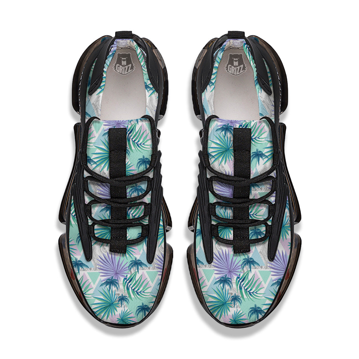 Tropical Leaf And Triangles Pastel Print Pattern Black Gym Shoes-grizzshop