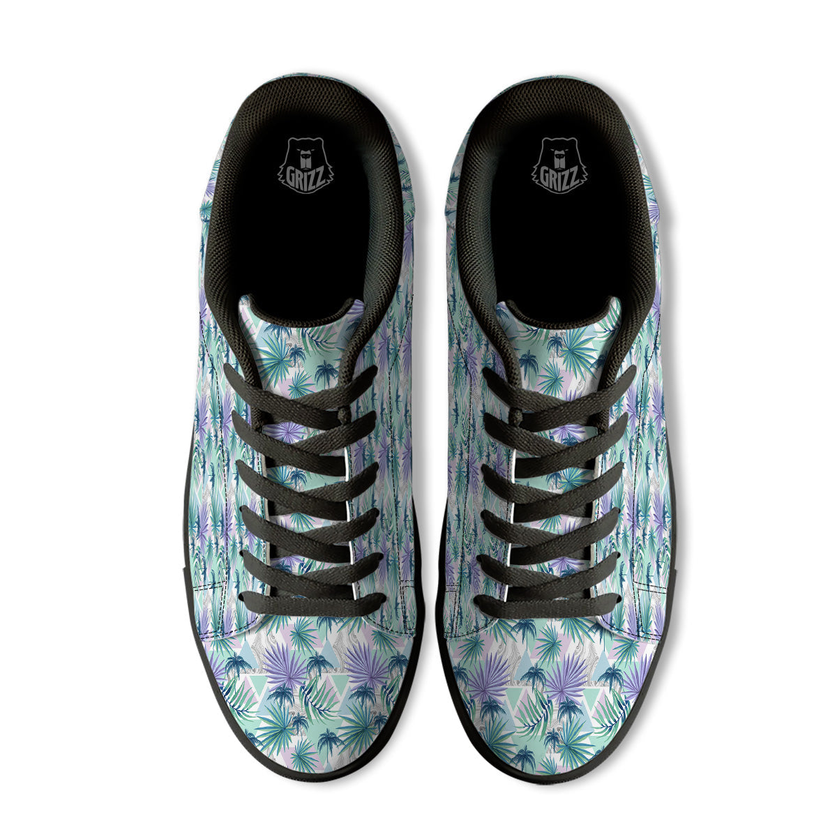 Tropical Leaf And Triangles Pastel Print Pattern Black Low Top Sneakers-grizzshop