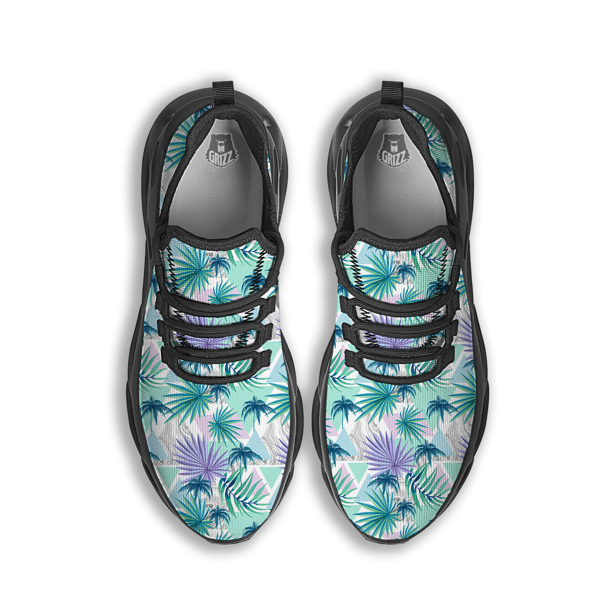 Tropical Leaf And Triangles Pastel Print Pattern Black Running Shoes-grizzshop