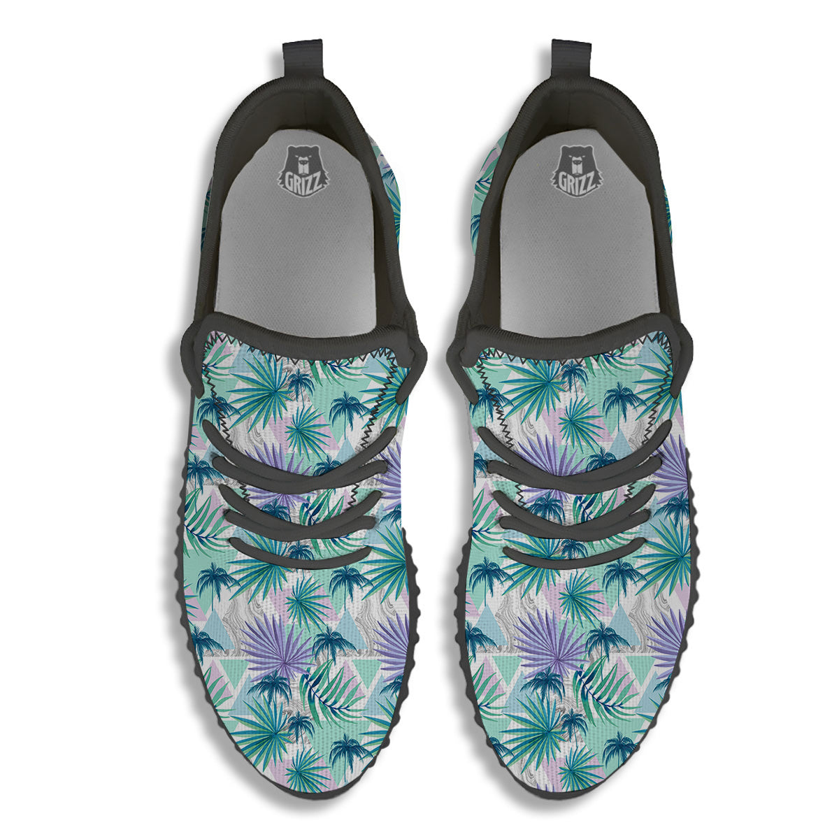 Tropical Leaf And Triangles Pastel Print Pattern Black Walking Shoes-grizzshop