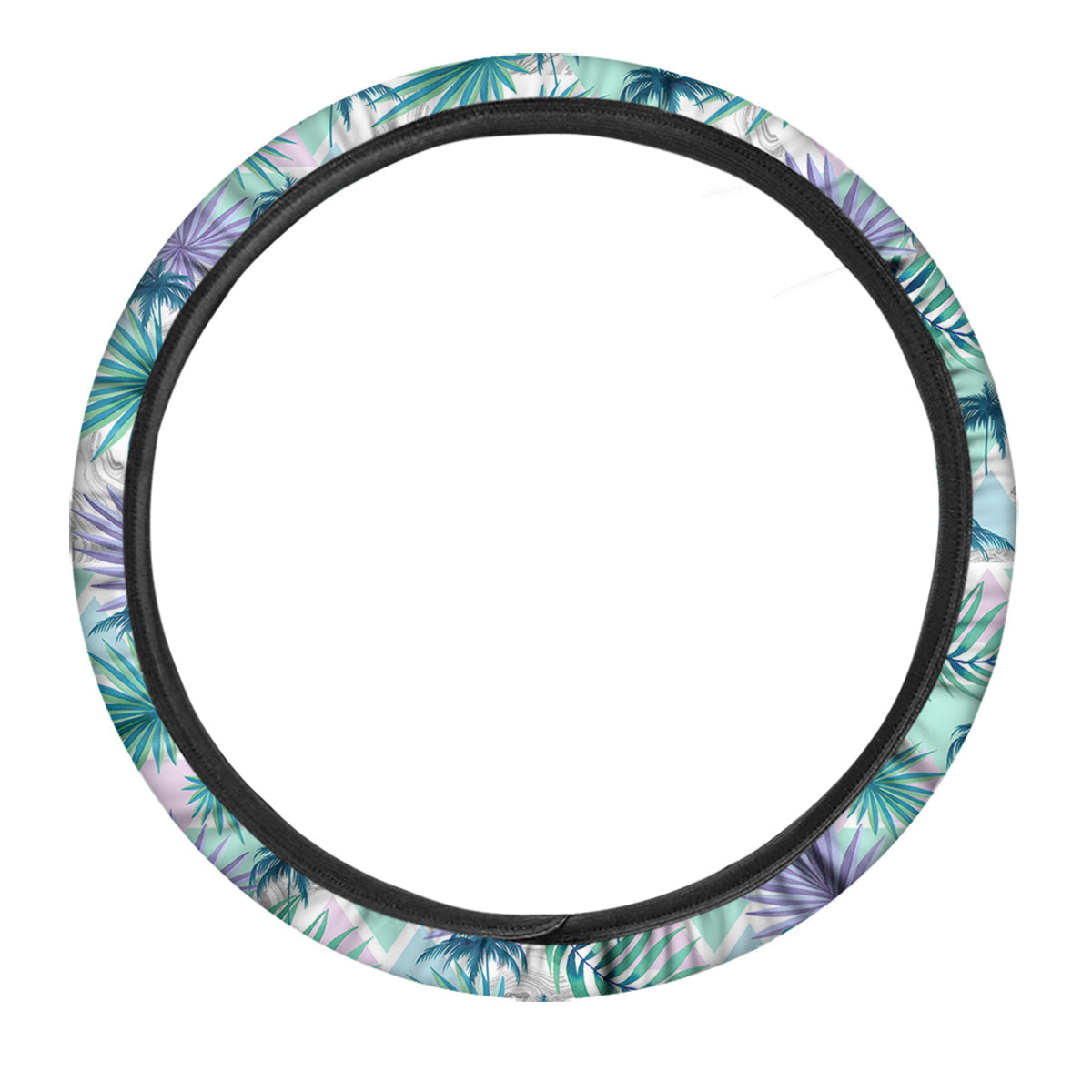 Tropical Leaf And Triangles Pastel Print Pattern Car Steering Wheel Cover-grizzshop