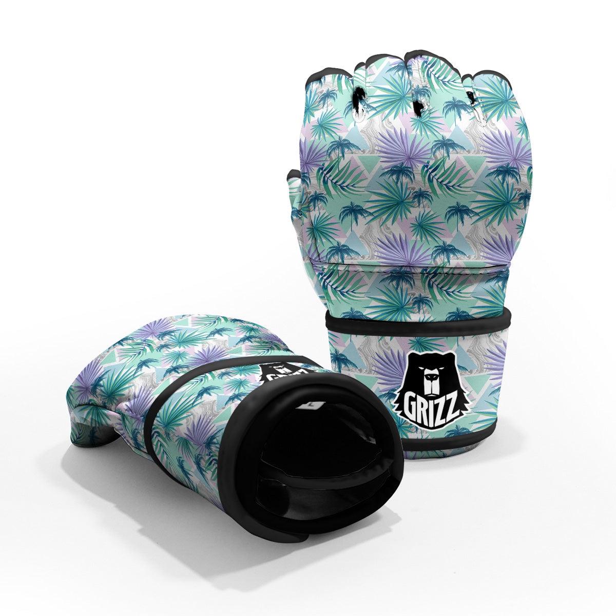 Tropical Leaf And Triangles Pastel Print Pattern MMA Gloves-grizzshop