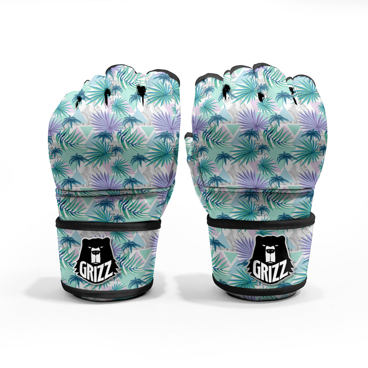Tropical Leaf And Triangles Pastel Print Pattern MMA Gloves-grizzshop