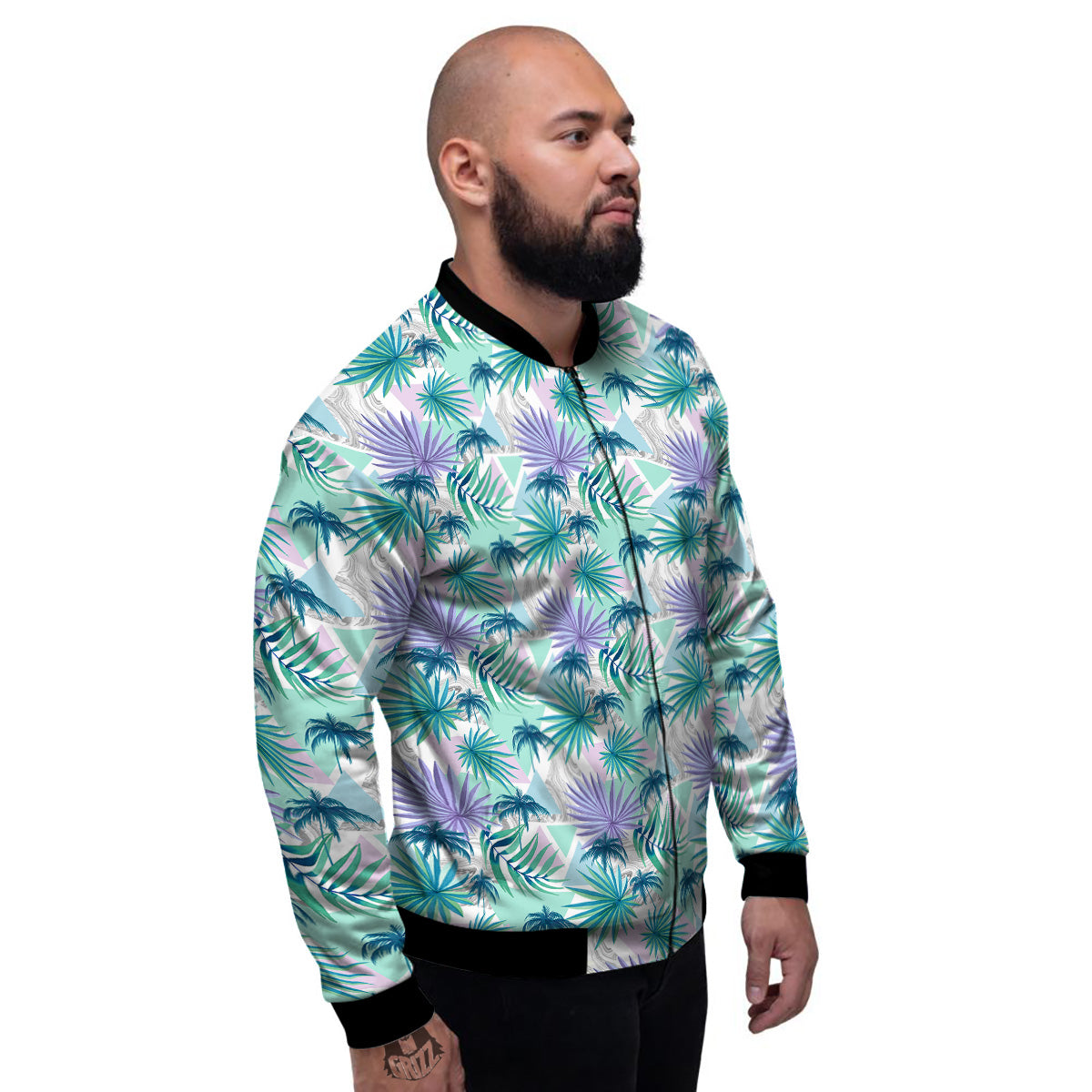 Tropical Leaf And Triangles Pastel Print Pattern Men's Bomber Jacket-grizzshop