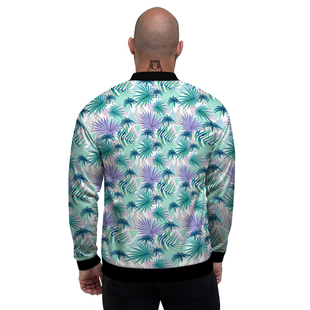 Tropical Leaf And Triangles Pastel Print Pattern Men's Bomber Jacket-grizzshop