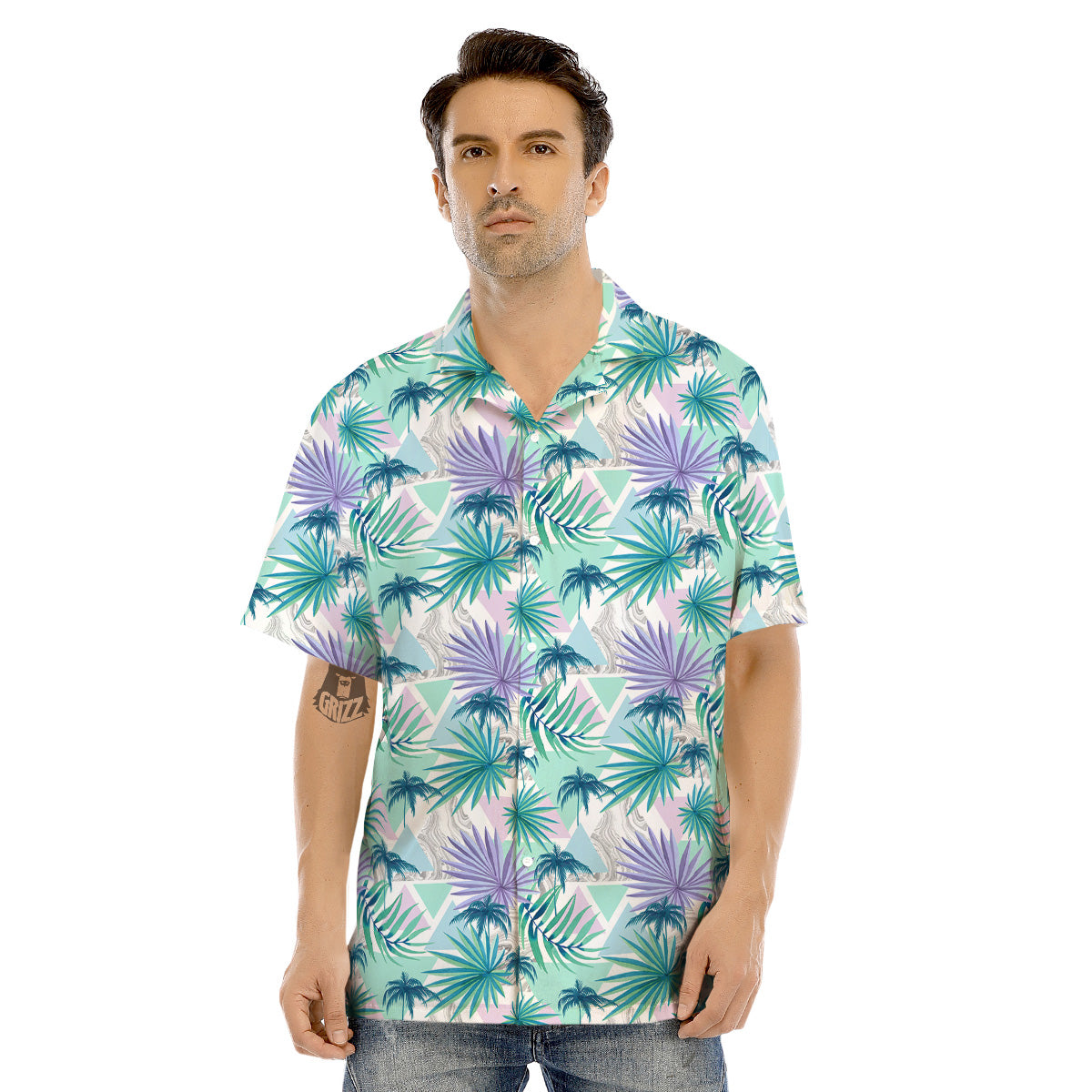 Tropical Leaf And Triangles Pastel Print Pattern Men's Hawaiian Shirt-grizzshop