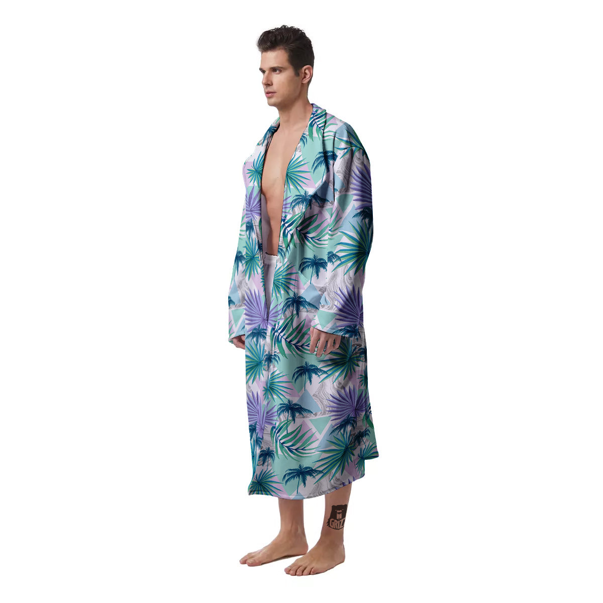 Tropical Leaf And Triangles Pastel Print Pattern Men's Robe-grizzshop