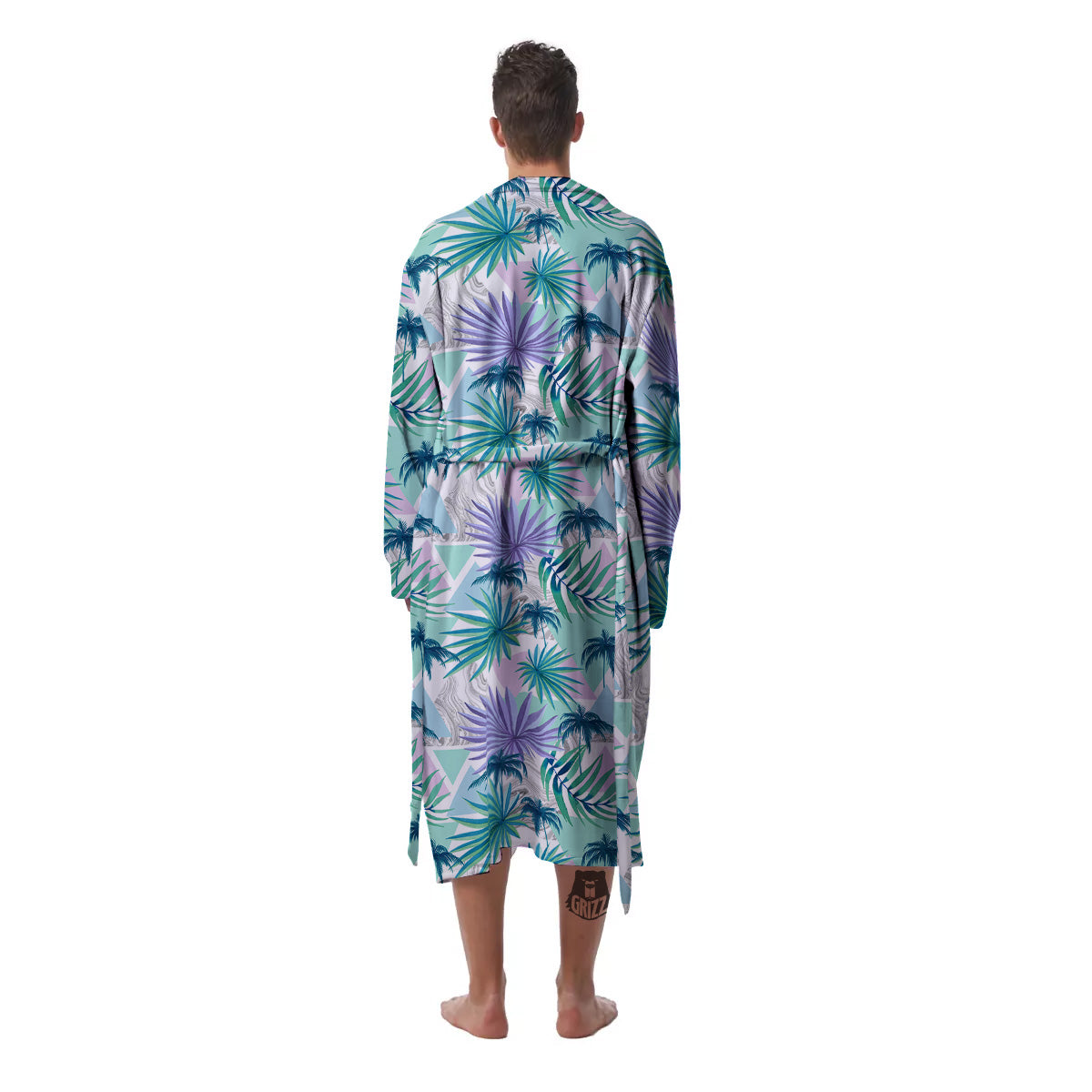 Tropical Leaf And Triangles Pastel Print Pattern Men's Robe-grizzshop