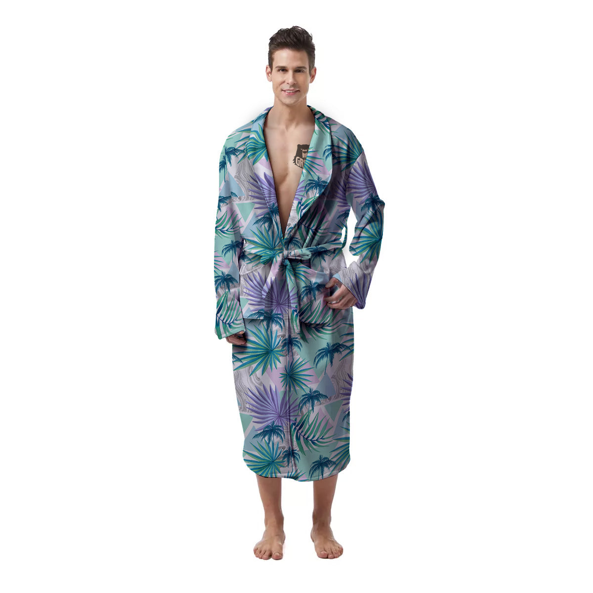 Tropical Leaf And Triangles Pastel Print Pattern Men's Robe-grizzshop