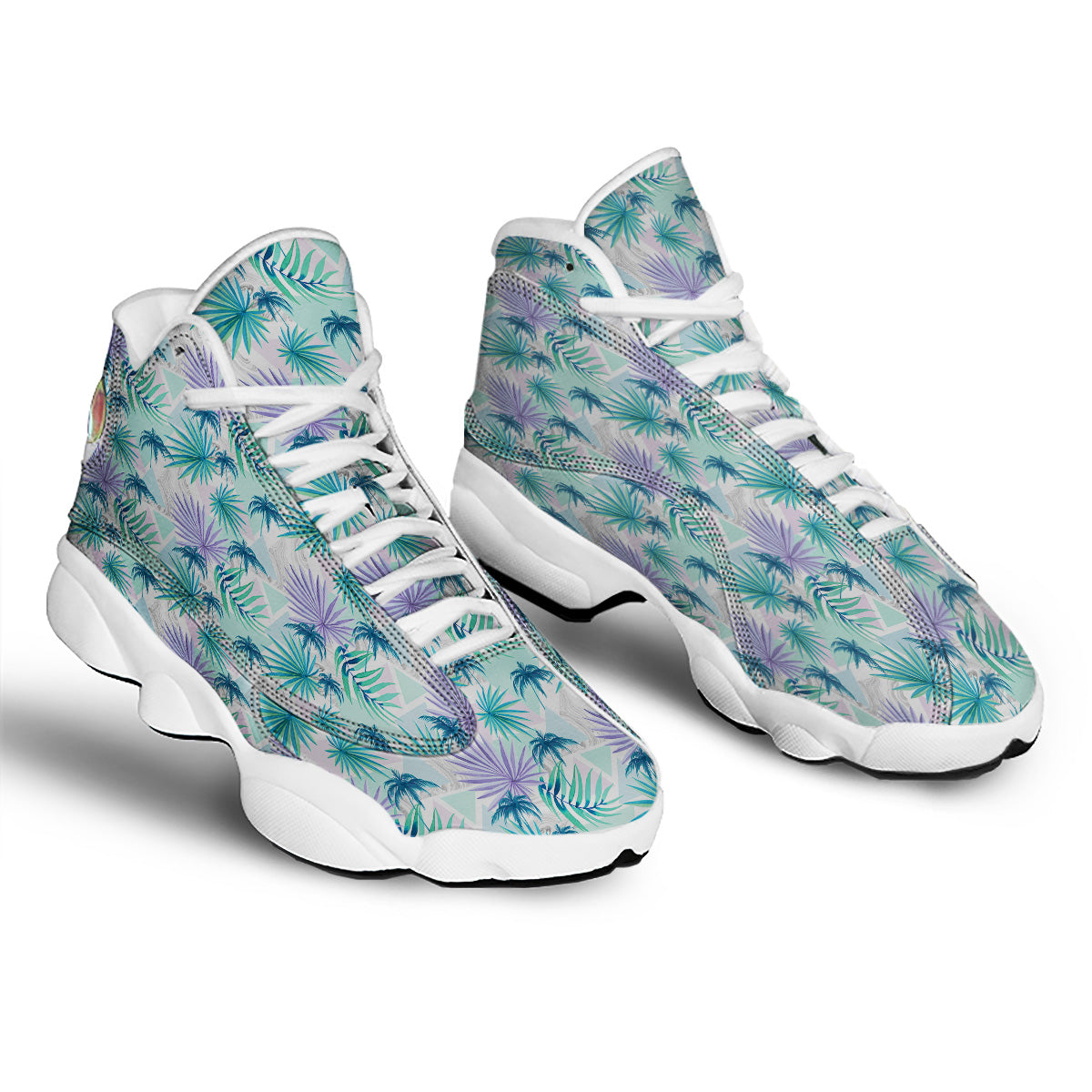 Tropical Leaf And Triangles Pastel Print Pattern White Basketball Shoes-grizzshop