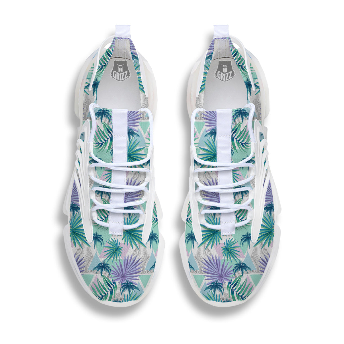 Tropical Leaf And Triangles Pastel Print Pattern White Gym Shoes-grizzshop