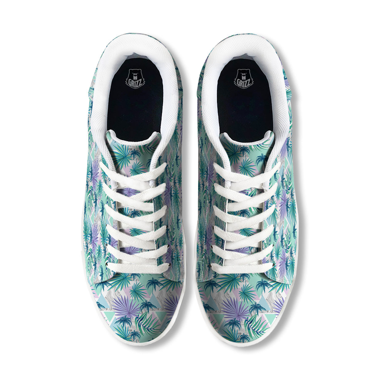 Tropical Leaf And Triangles Pastel Print Pattern White Low Top Sneakers-grizzshop