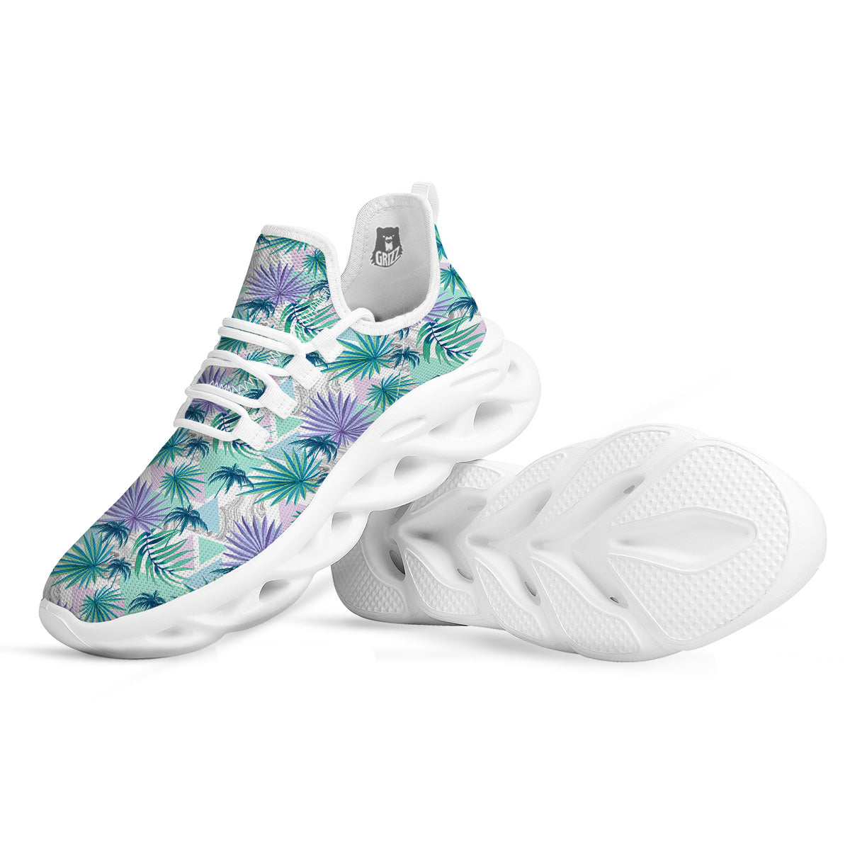 Tropical Leaf And Triangles Pastel Print Pattern White Running Shoes-grizzshop