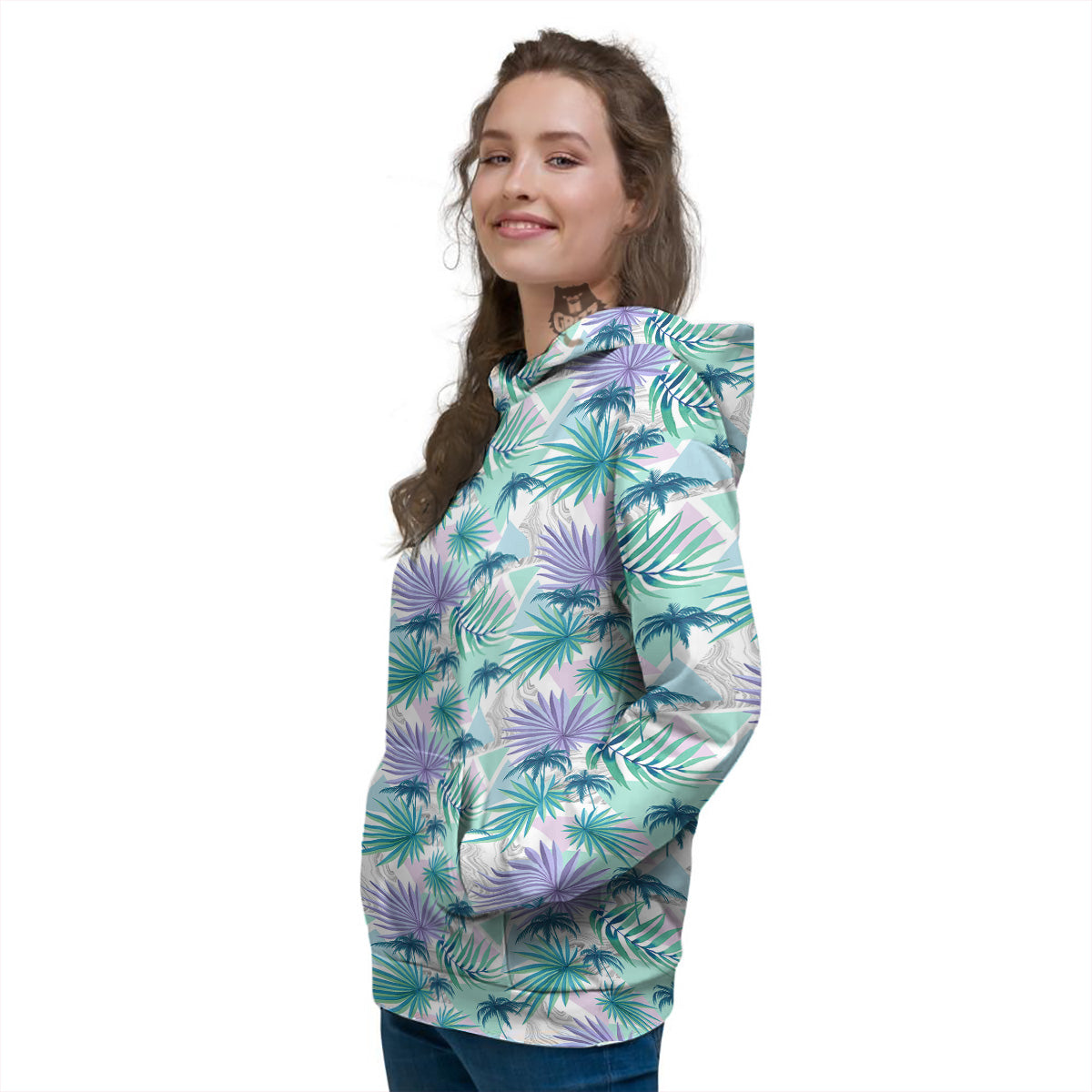 Tropical Leaf And Triangles Pastel Print Pattern Women's Hoodie-grizzshop