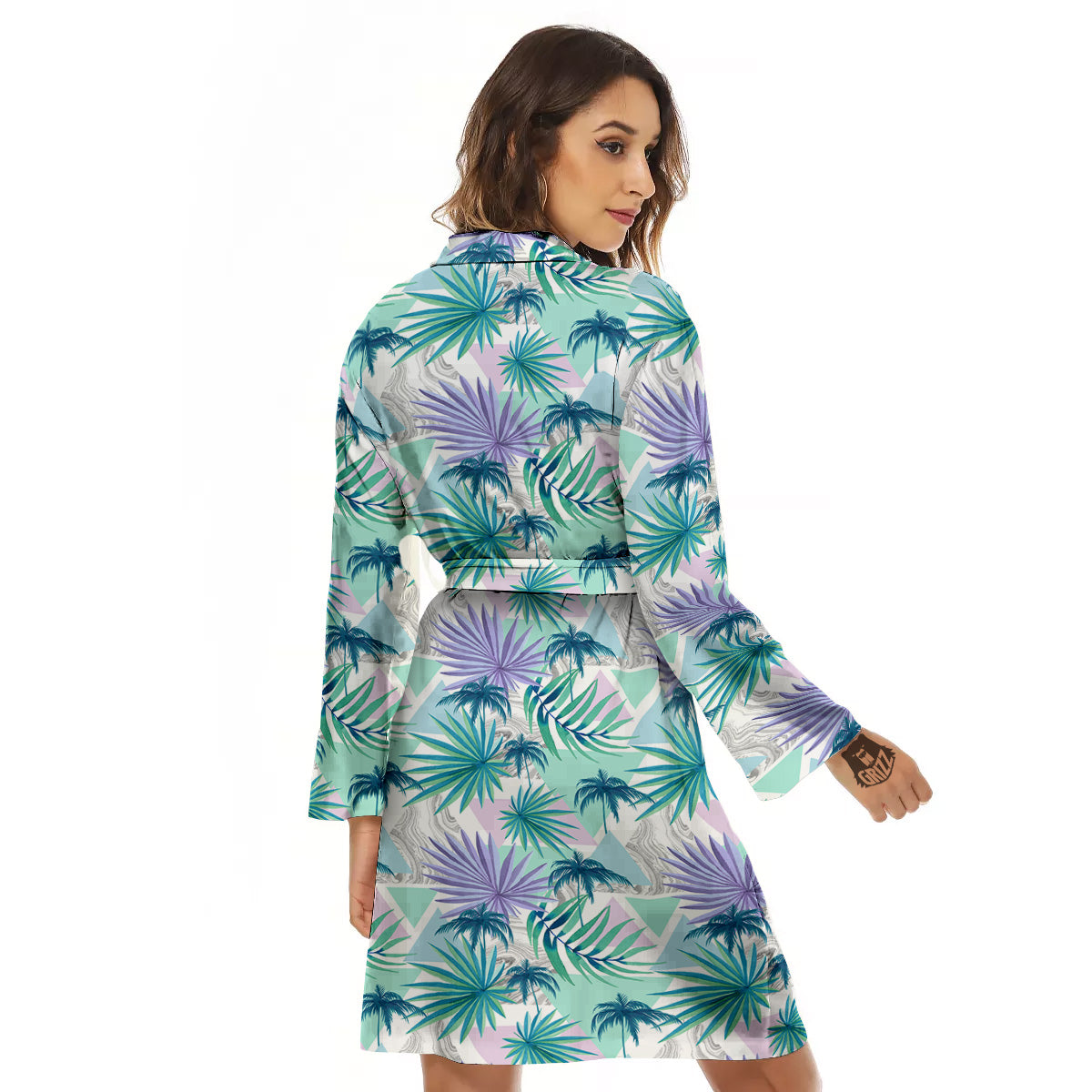 Tropical Leaf And Triangles Pastel Print Pattern Women's Robe-grizzshop