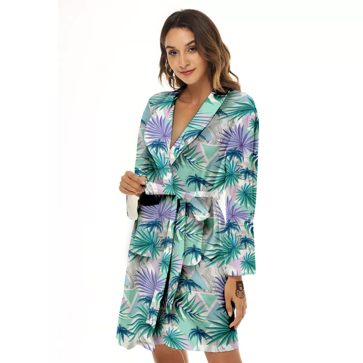 Tropical Leaf And Triangles Pastel Print Pattern Women's Robe-grizzshop