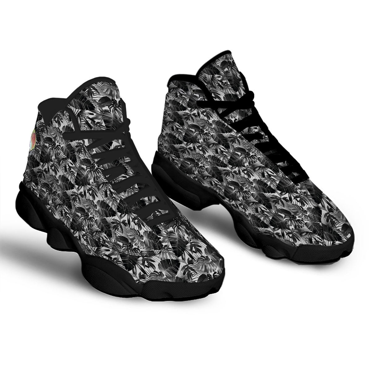 Tropical Leaf Black White Print Pattern Black Basketball Shoes-grizzshop