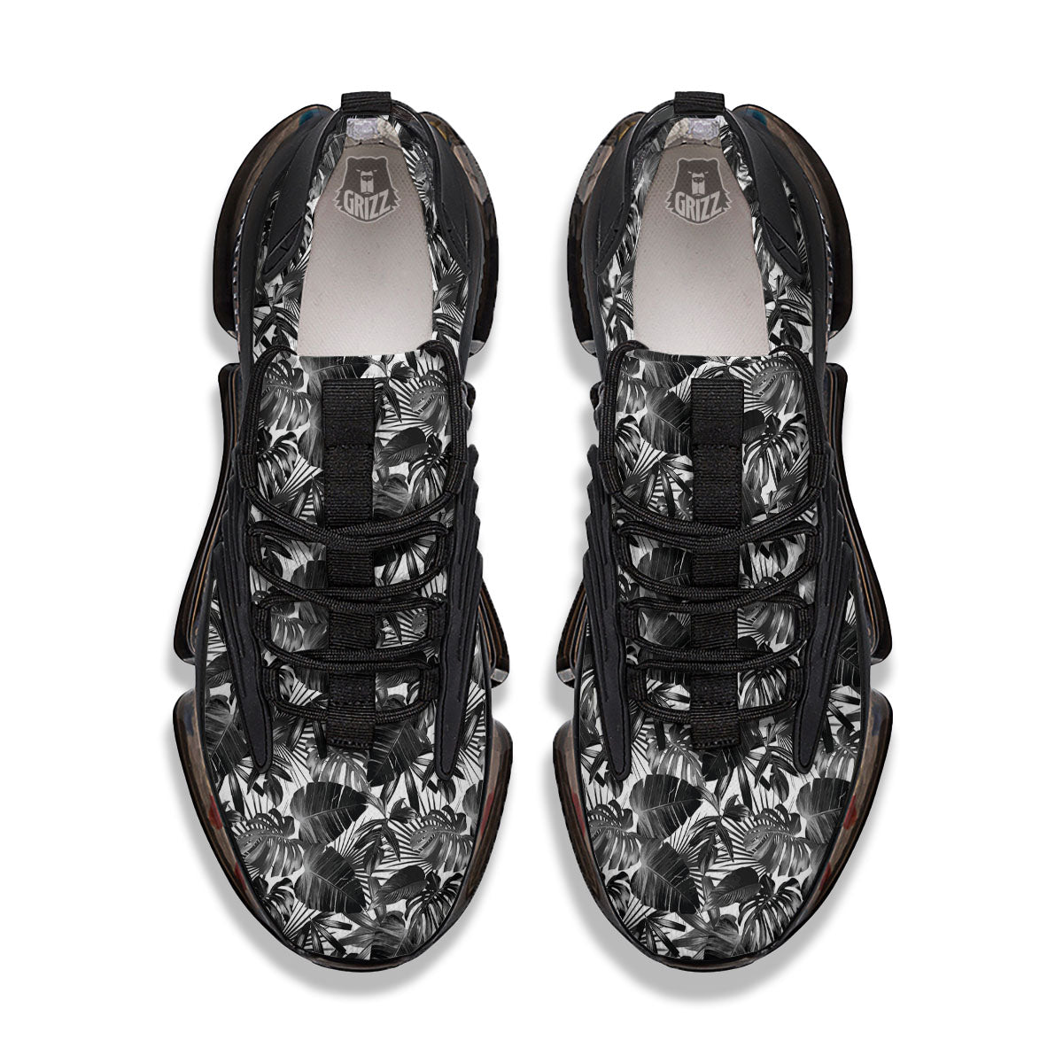 Tropical Leaf Black White Print Pattern Black Gym Shoes-grizzshop