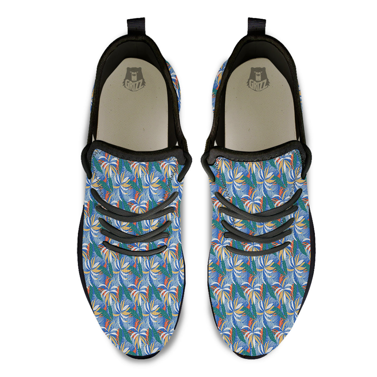 Tropical Leaf Colorful Print Pattern Black Athletic Shoes-grizzshop