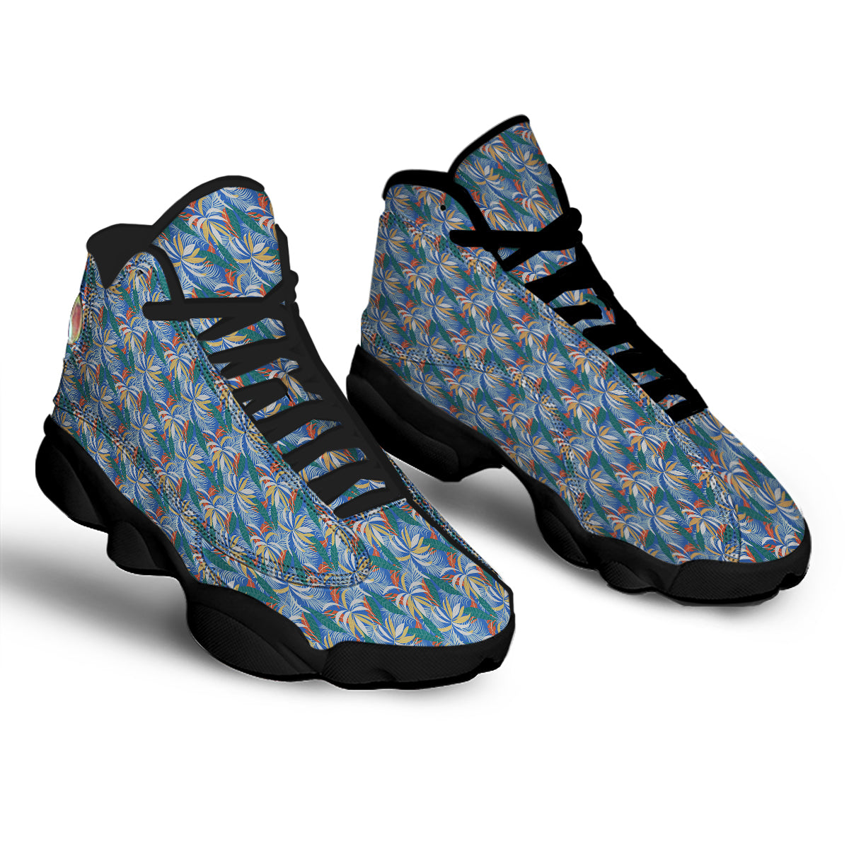Tropical Leaf Colorful Print Pattern Black Basketball Shoes-grizzshop