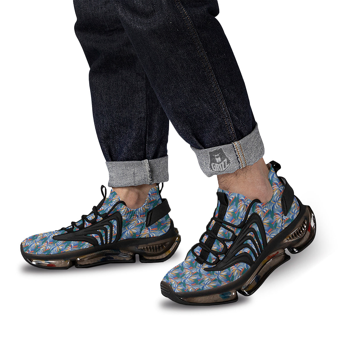 Tropical Leaf Colorful Print Pattern Black Gym Shoes-grizzshop