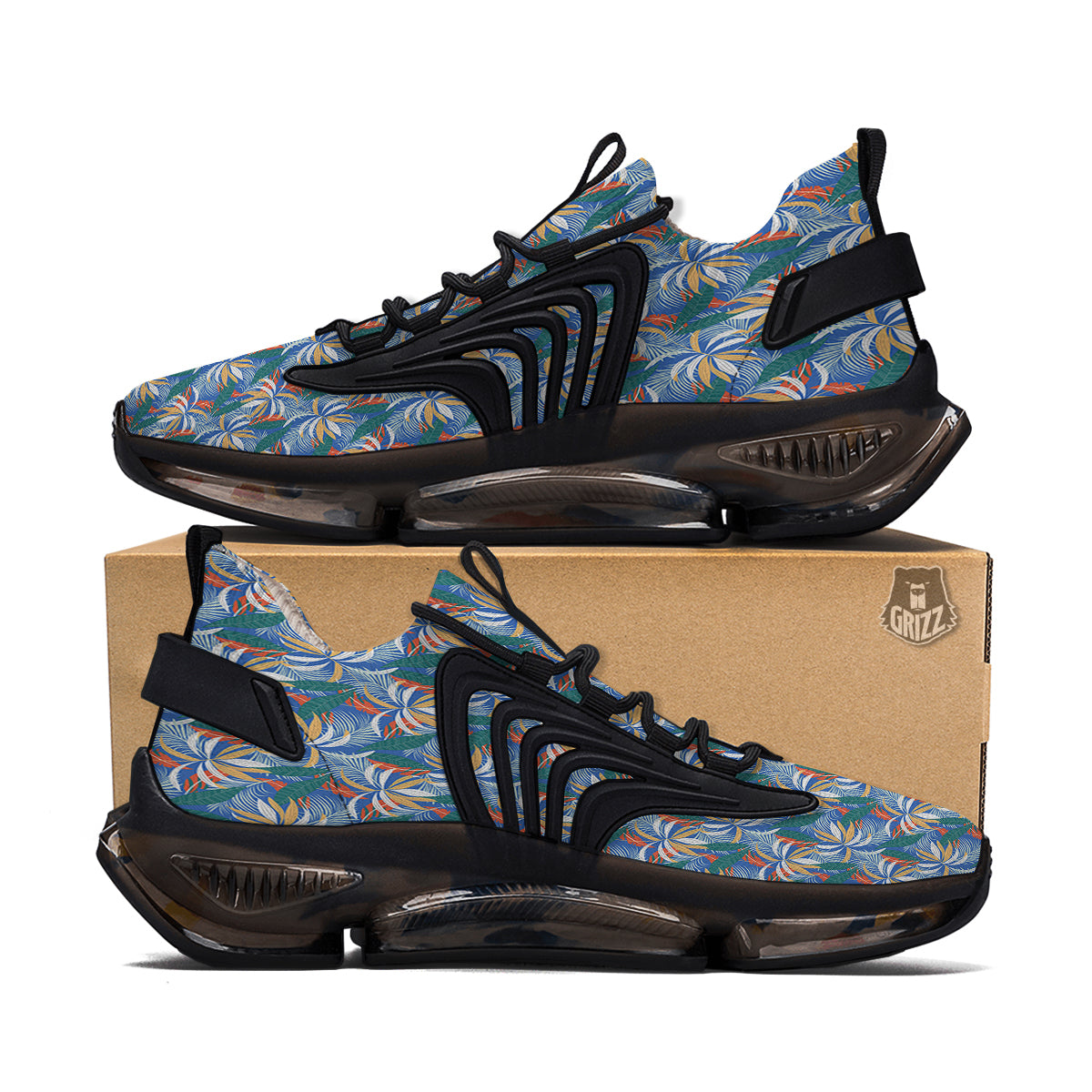 Tropical Leaf Colorful Print Pattern Black Gym Shoes-grizzshop