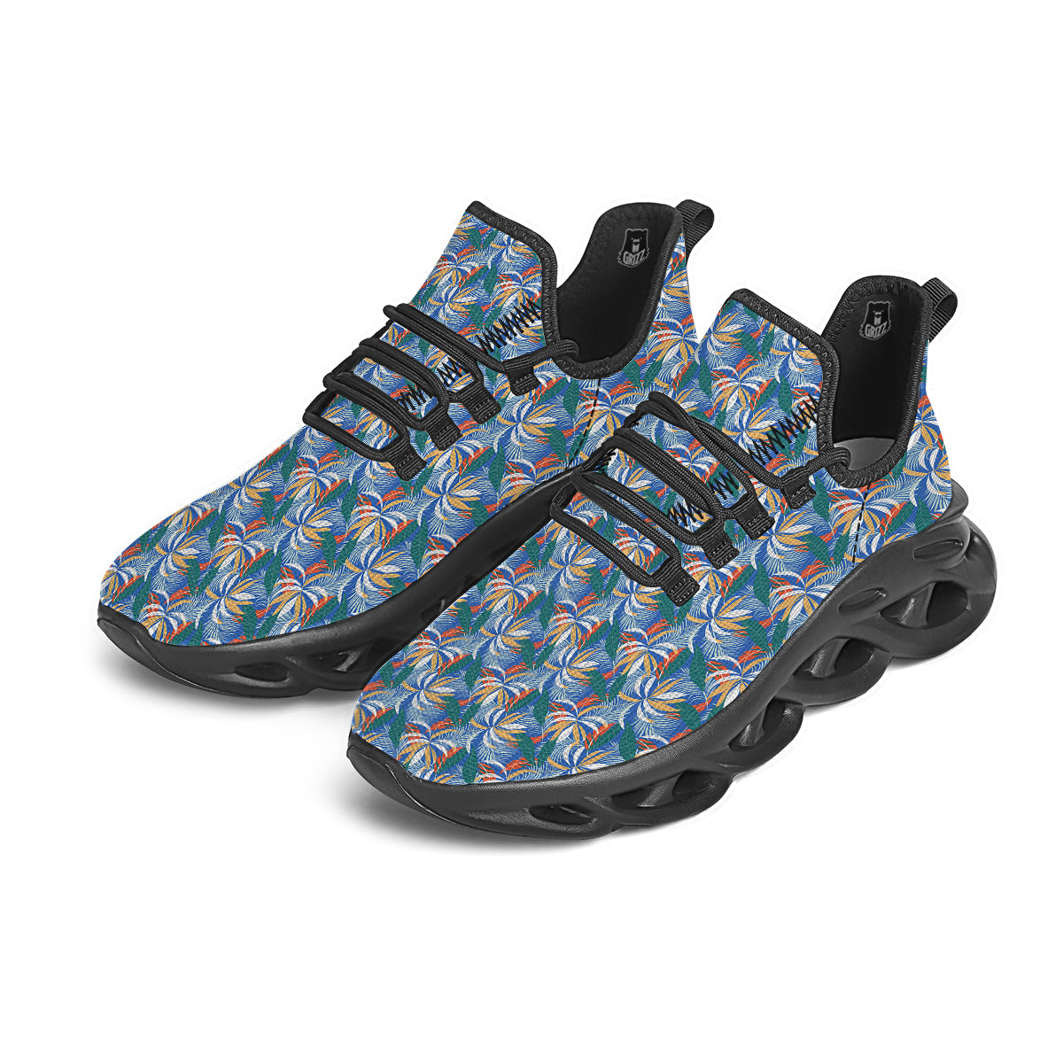 Tropical Leaf Colorful Print Pattern Black Running Shoes-grizzshop