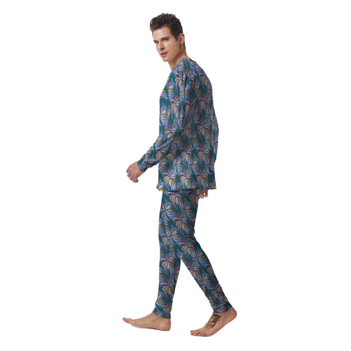 Tropical Leaf Colorful Print Pattern Men's Pajamas-grizzshop