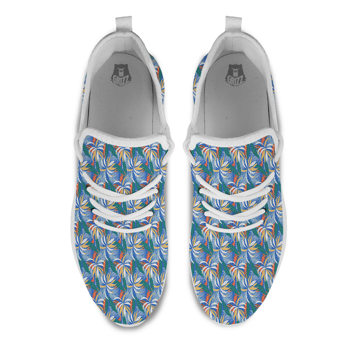 Tropical Leaf Colorful Print Pattern White Athletic Shoes-grizzshop