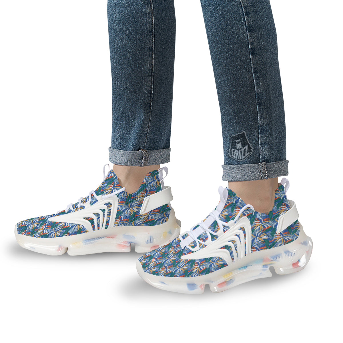 Tropical Leaf Colorful Print Pattern White Gym Shoes-grizzshop