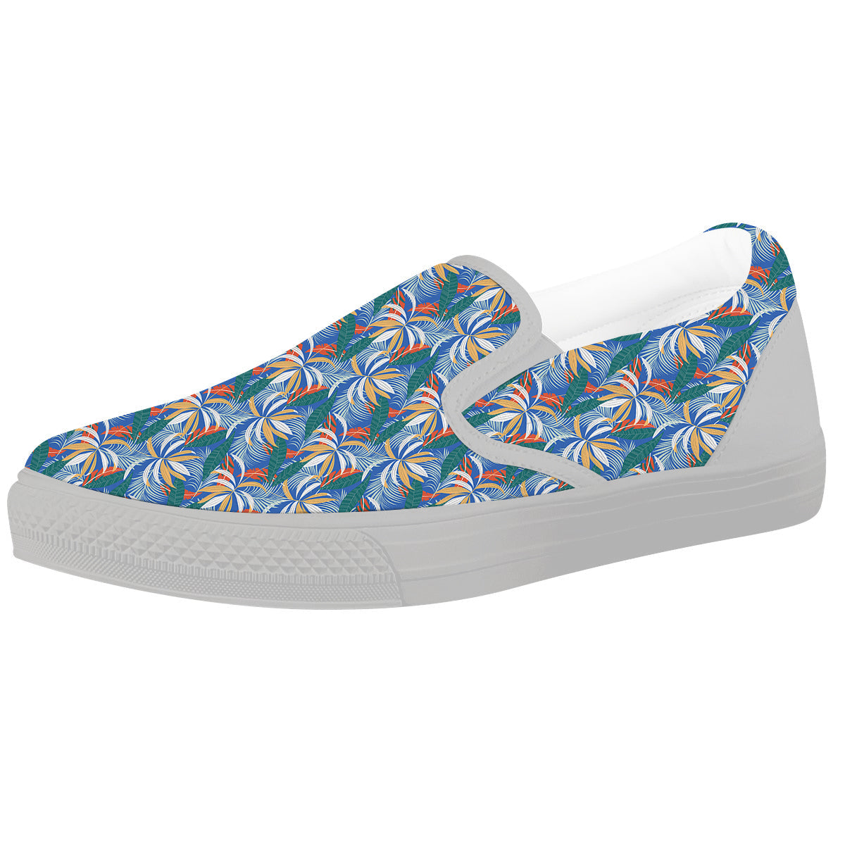 Tropical Leaf Colorful Print Pattern White Slip On Shoes-grizzshop