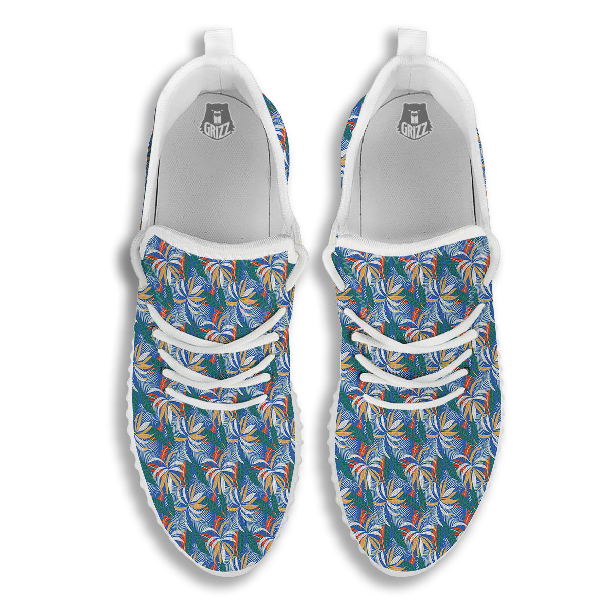 Tropical Leaf Colorful Print Pattern White Walking Shoes-grizzshop