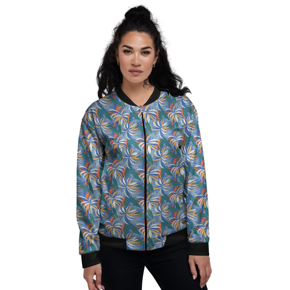 Tropical Leaf Colorful Print Pattern Women's Bomber Jacket-grizzshop