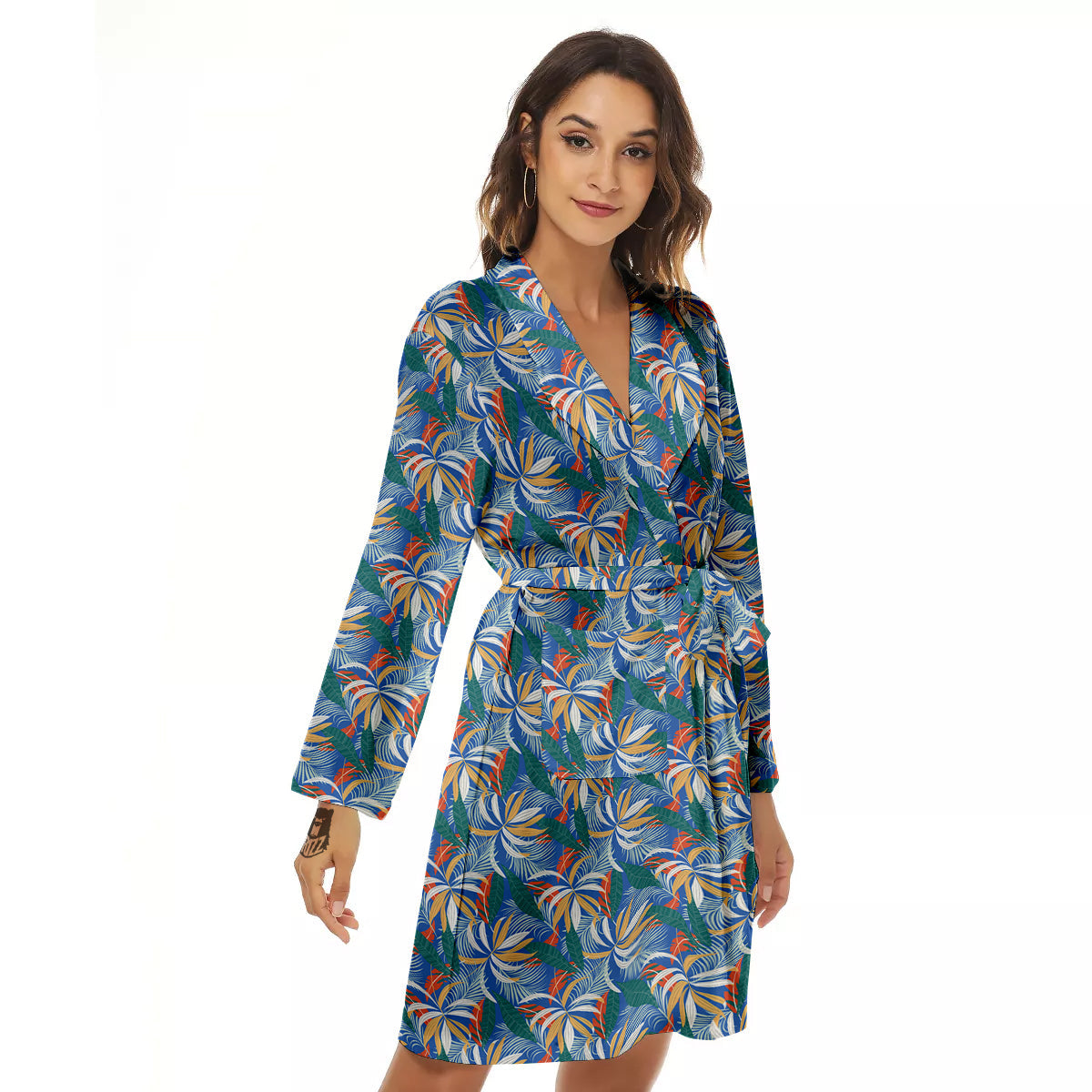 Tropical Leaf Colorful Print Pattern Women's Robe-grizzshop
