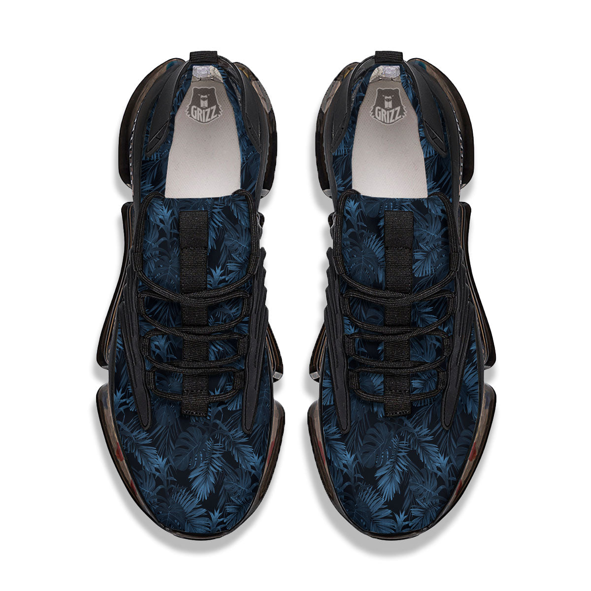 Tropical Leaf Dark Print Pattern Black Gym Shoes-grizzshop