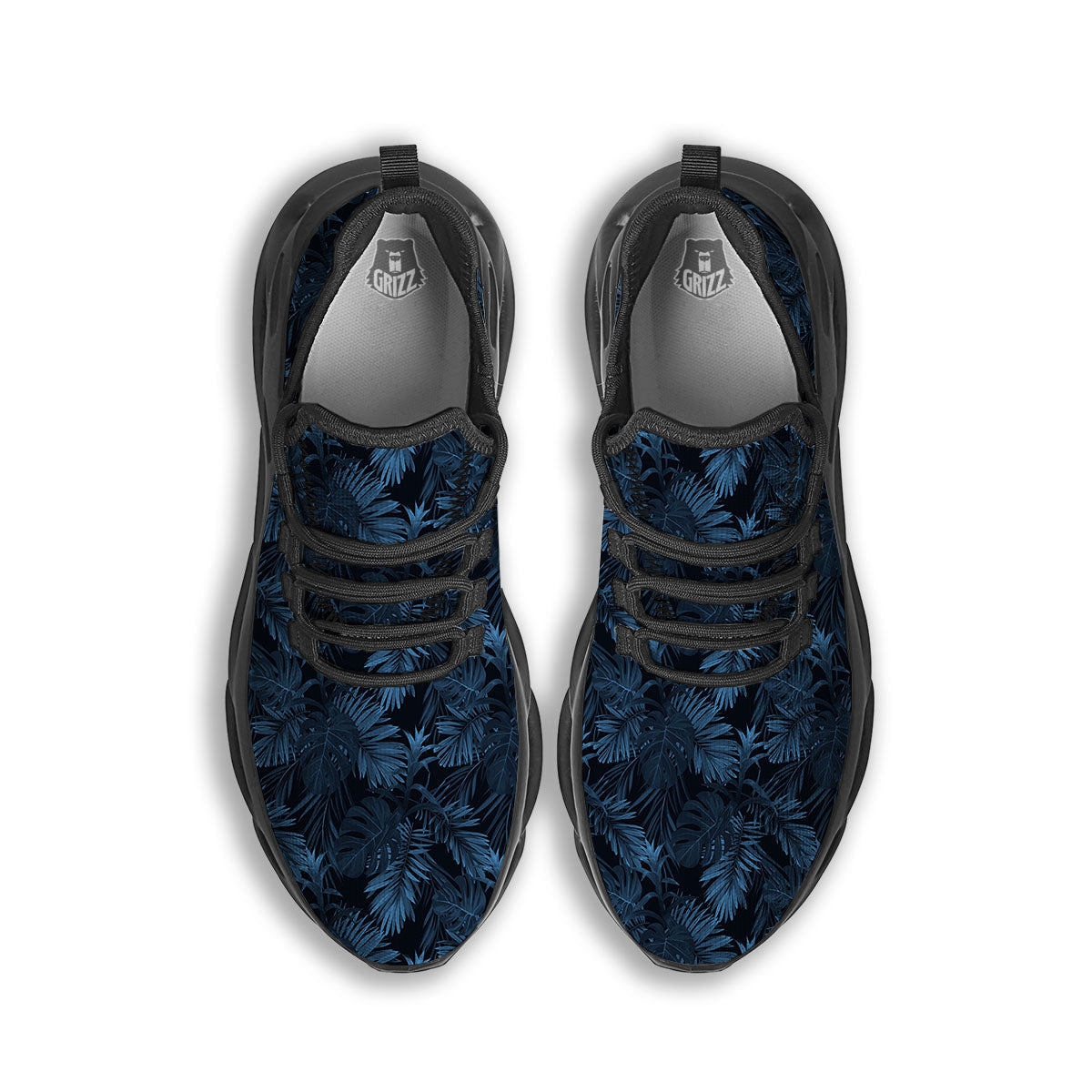 Tropical Leaf Dark Print Pattern Black Running Shoes-grizzshop