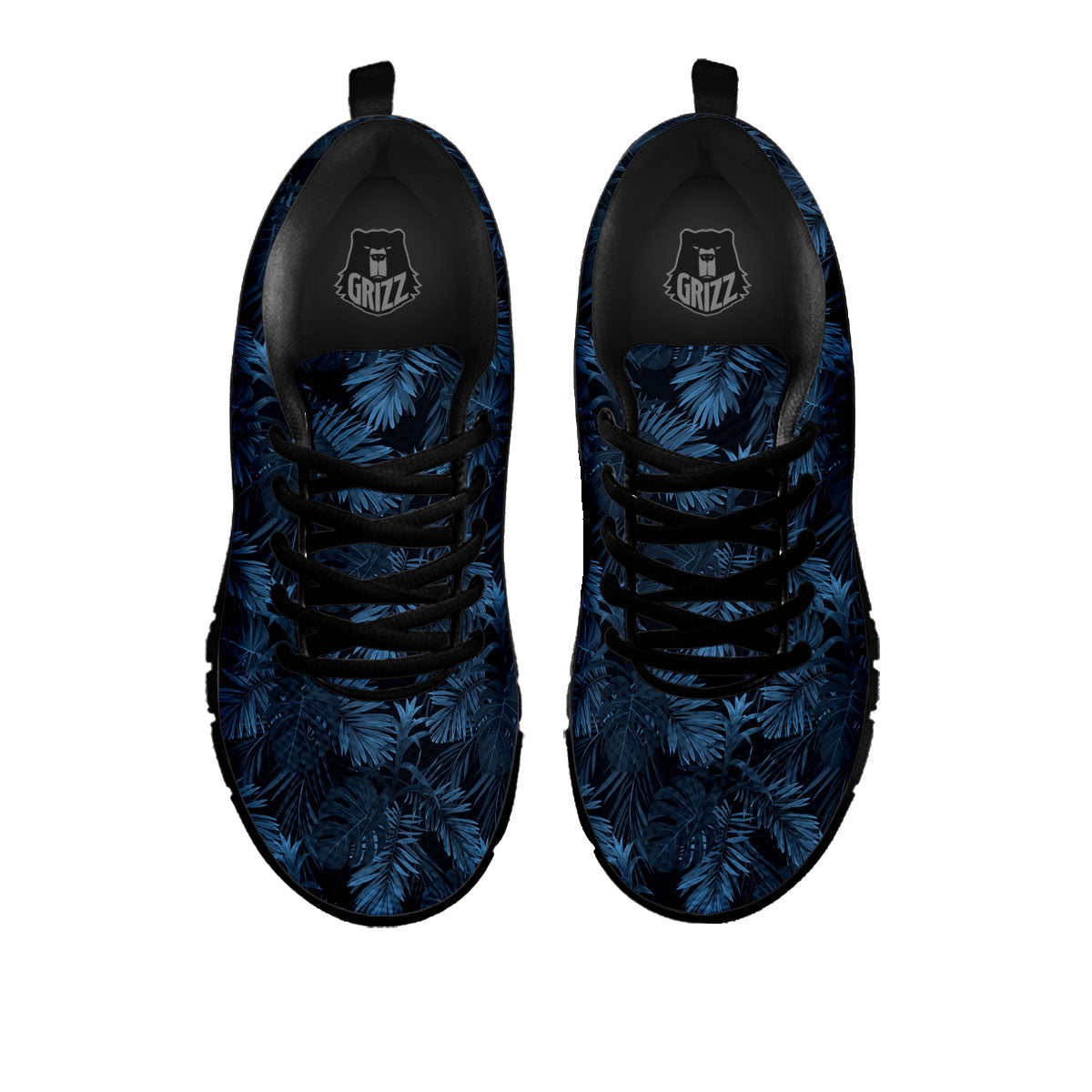 Tropical Leaf Dark Print Pattern Black Sneaker-grizzshop