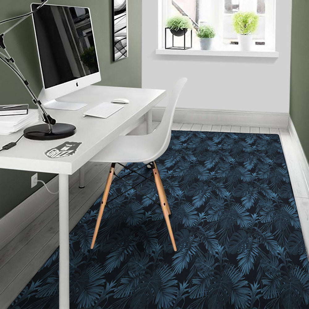 Tropical Leaf Dark Print Pattern Floor Mat-grizzshop