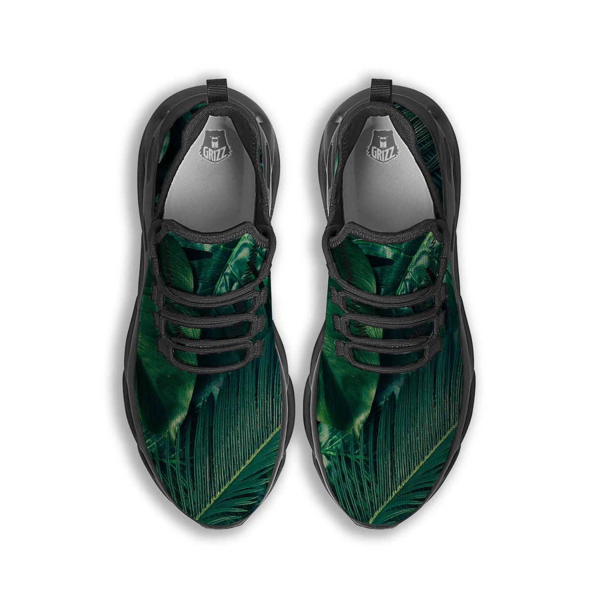 Tropical Leaf Natural Print Black Running Shoes-grizzshop