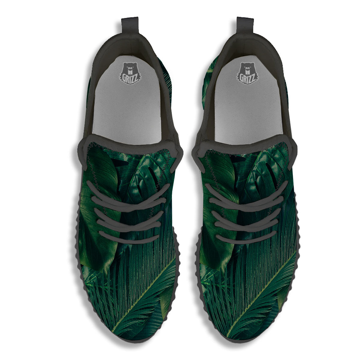 Tropical Leaf Natural Print Black Walking Shoes-grizzshop