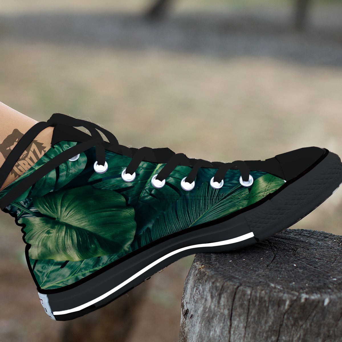 Tropical Leaf Natural Print High Top Shoes-grizzshop
