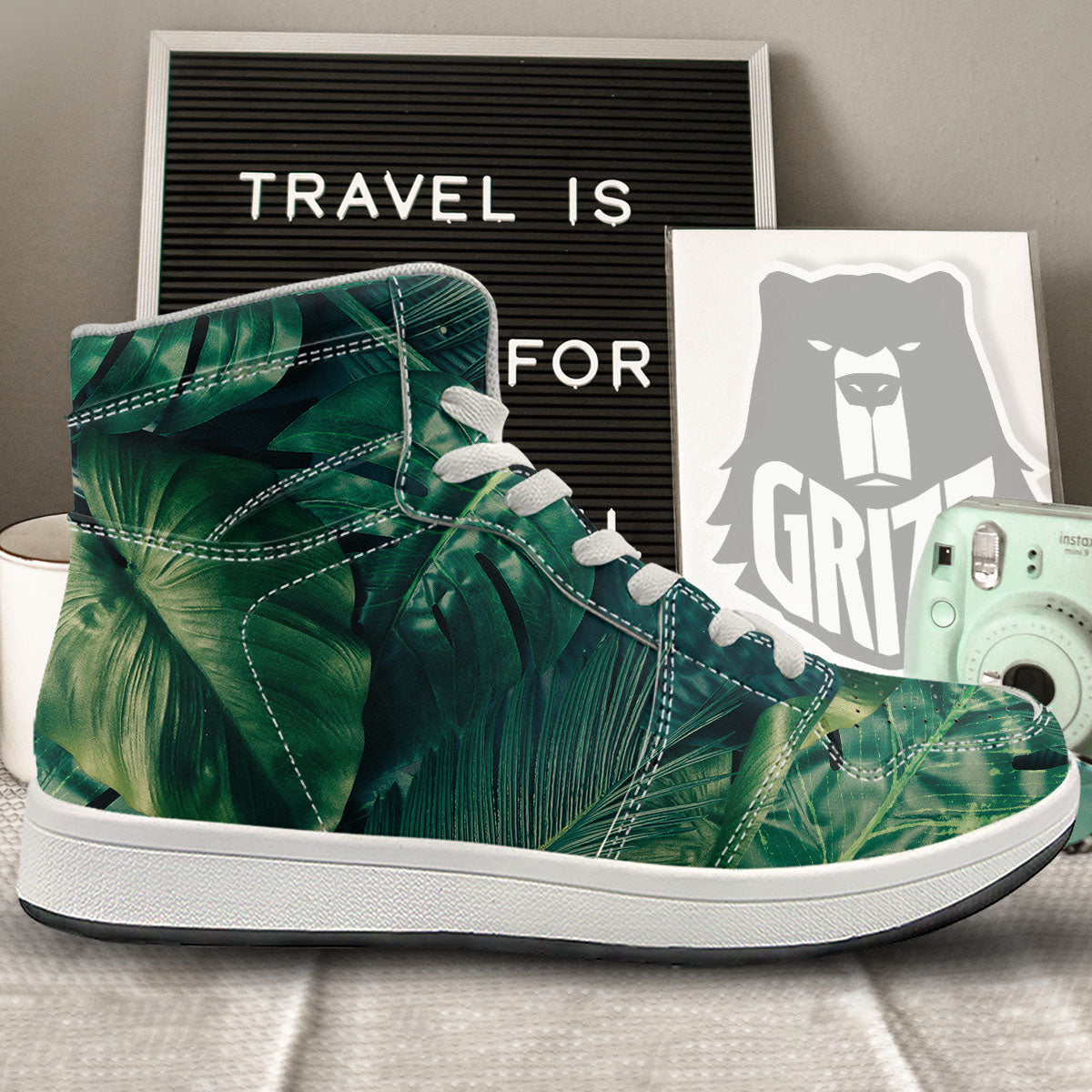 Tropical Leaf Natural Print High Top Sneakers-grizzshop