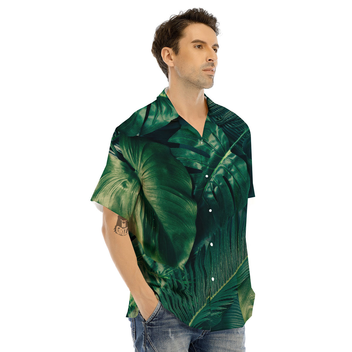 Tropical Leaf Natural Print Men's Hawaiian Shirt-grizzshop