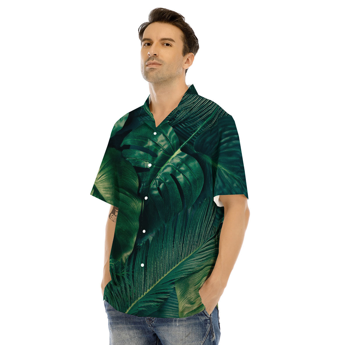 Tropical Leaf Natural Print Men's Hawaiian Shirt-grizzshop