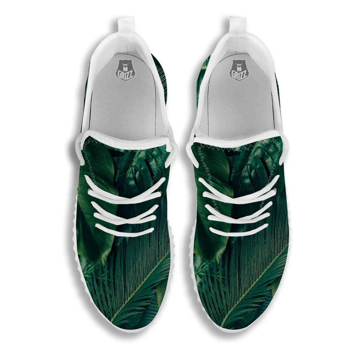 Tropical Leaf Natural Print White Walking Shoes-grizzshop