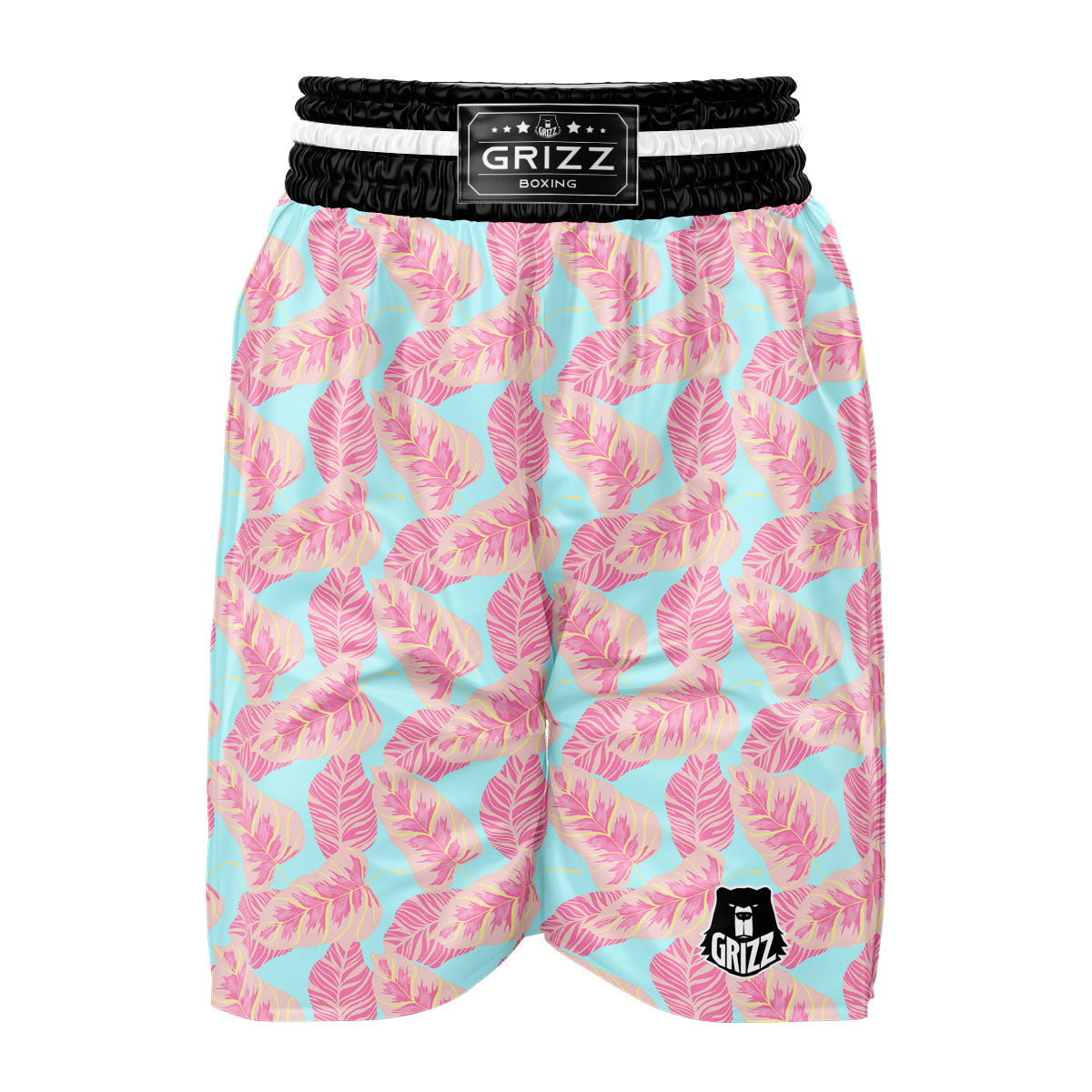 Tropical Leaf Pink And Teal Print Pattern Boxing Shorts-grizzshop